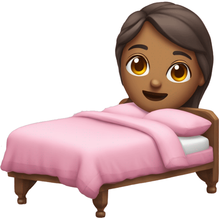 Uma cama com efeites rosa emoji