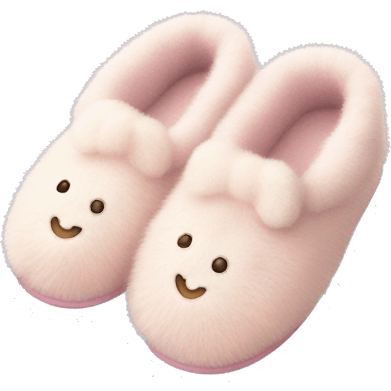 Soft, pastel-colored fuzzy slippers with design. emoji