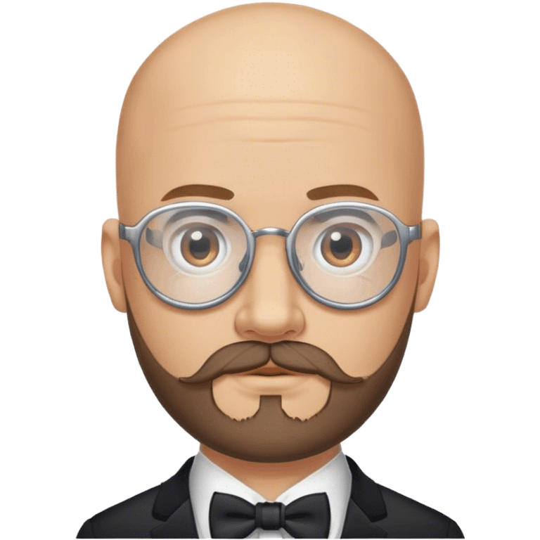 bald groom with beard, mustache and vision glasses emoji