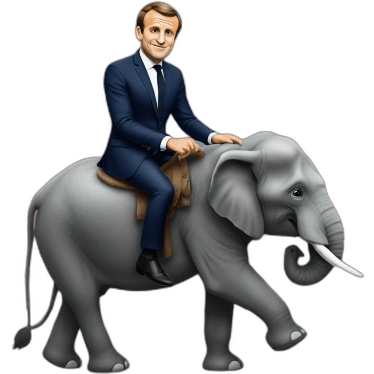 Emmanuel Macron sur un éléphant emoji