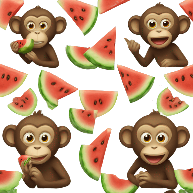 Monkey eating watermelon and fried chicken  emoji