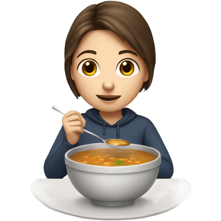 Girl brown hair eating soup emoji