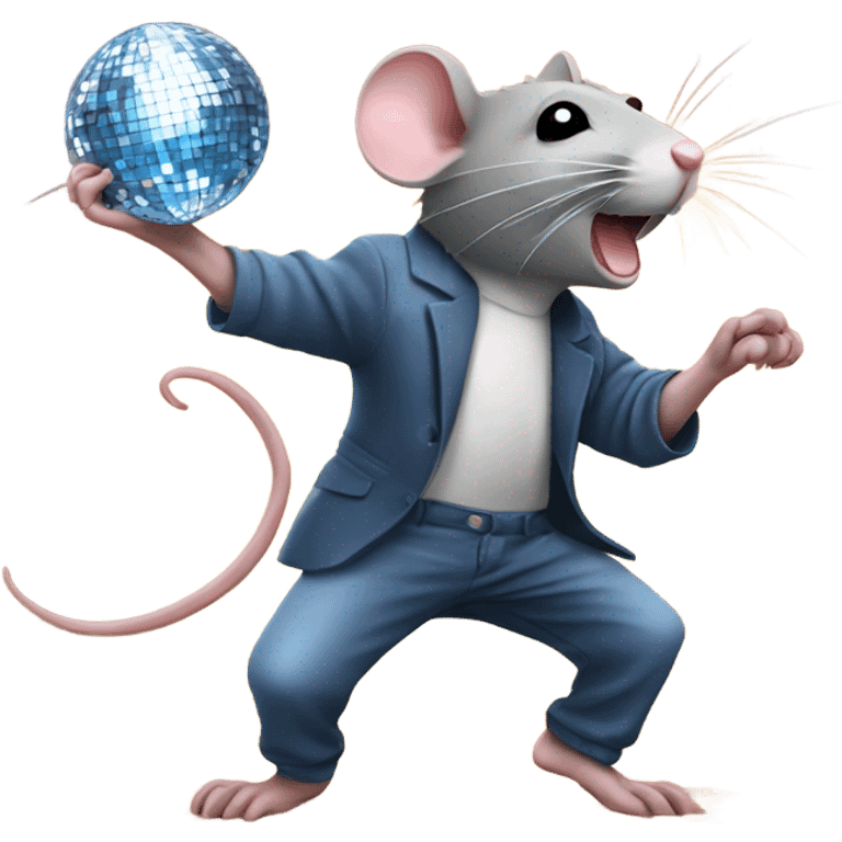 A rat dancing under a disco ball emoji