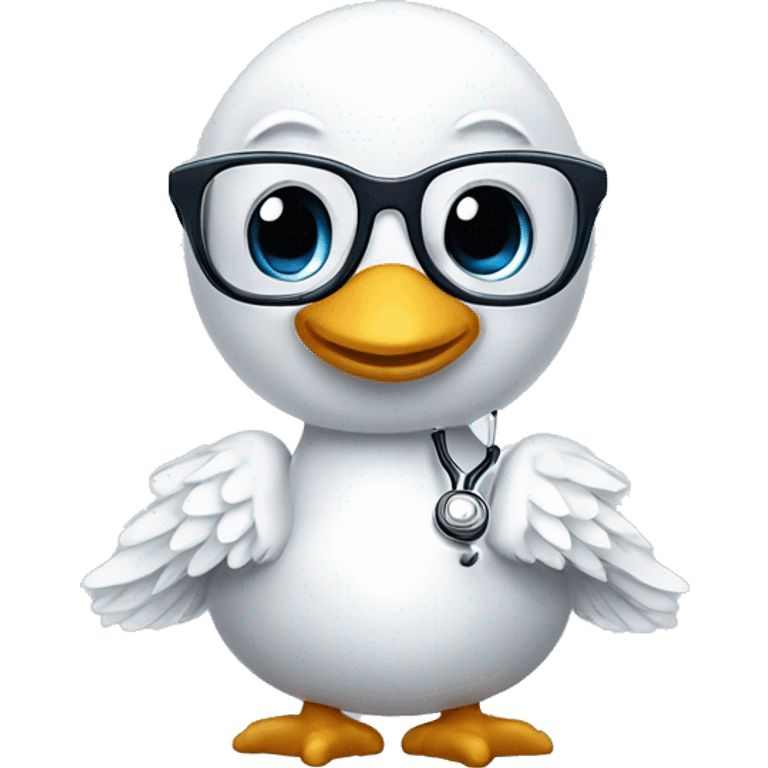 a swan with wings dressed as a clinician with glasses and a stethoscope emoji