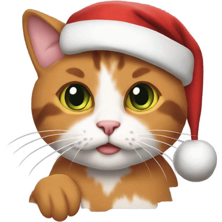 Calico cat wearing Santa hat emoji