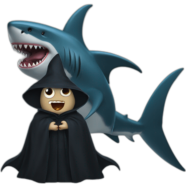 The evil shark is a sorcerer in a black robe emoji