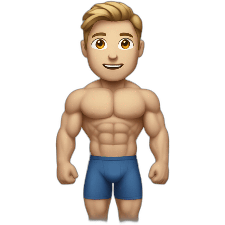 Bodybuilder, whole body, training, white skin, light brown hair emoji