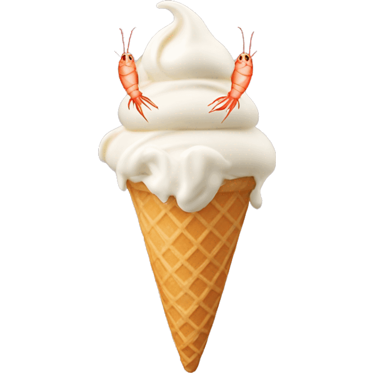 vanilla ice cream cone with multiple small shrimp on top emoji