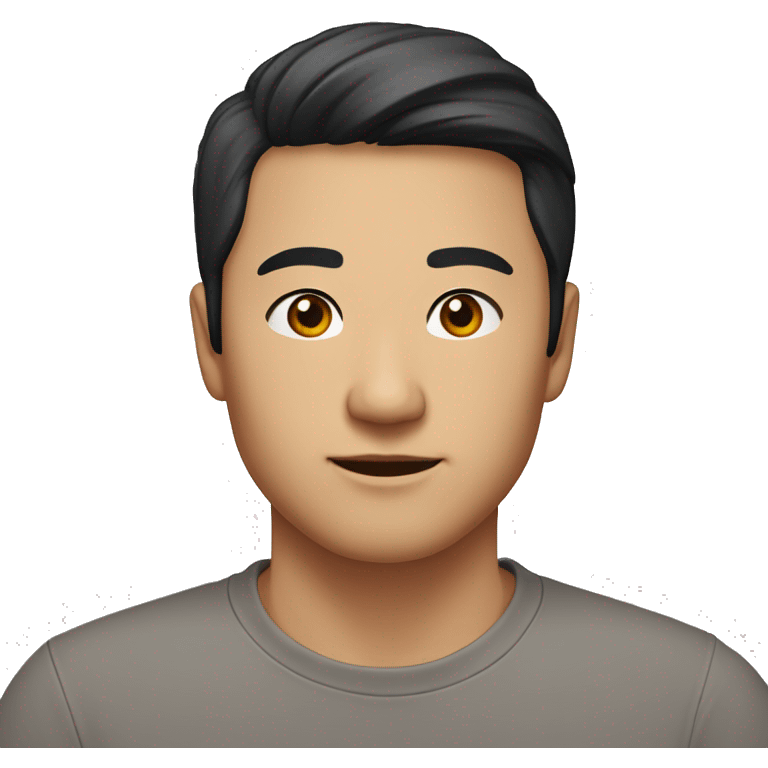 A head and shoulders shot of a 33 year old Asian man, with short black hair,   with brown eyes wearing a t-shirt. emoji