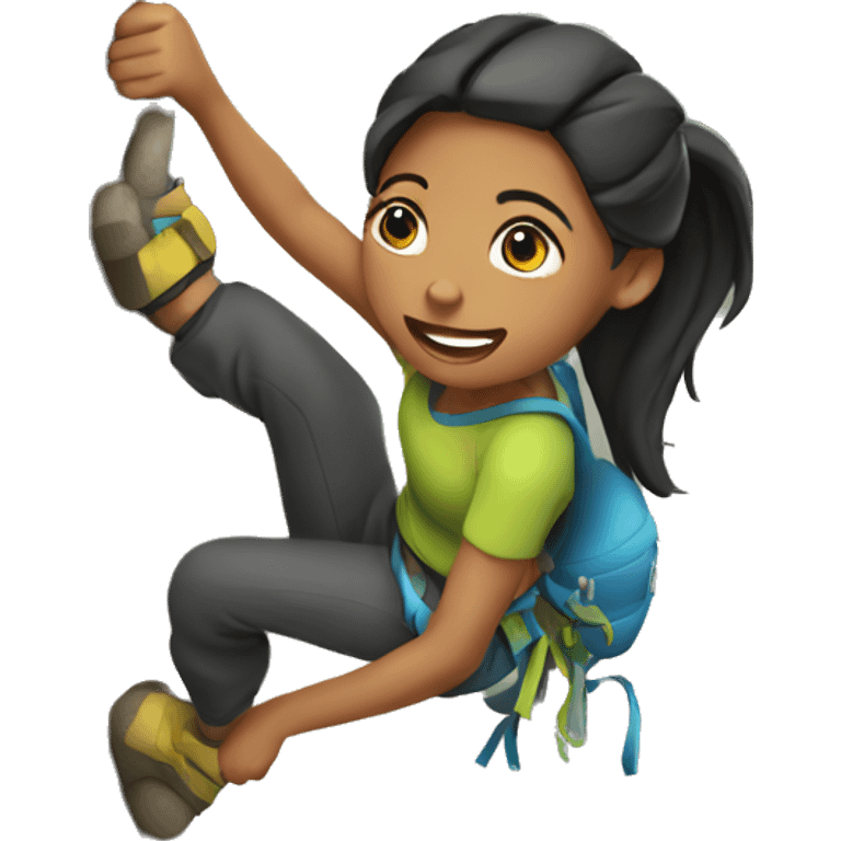 Girl with ponytail climbing rock wall emoji