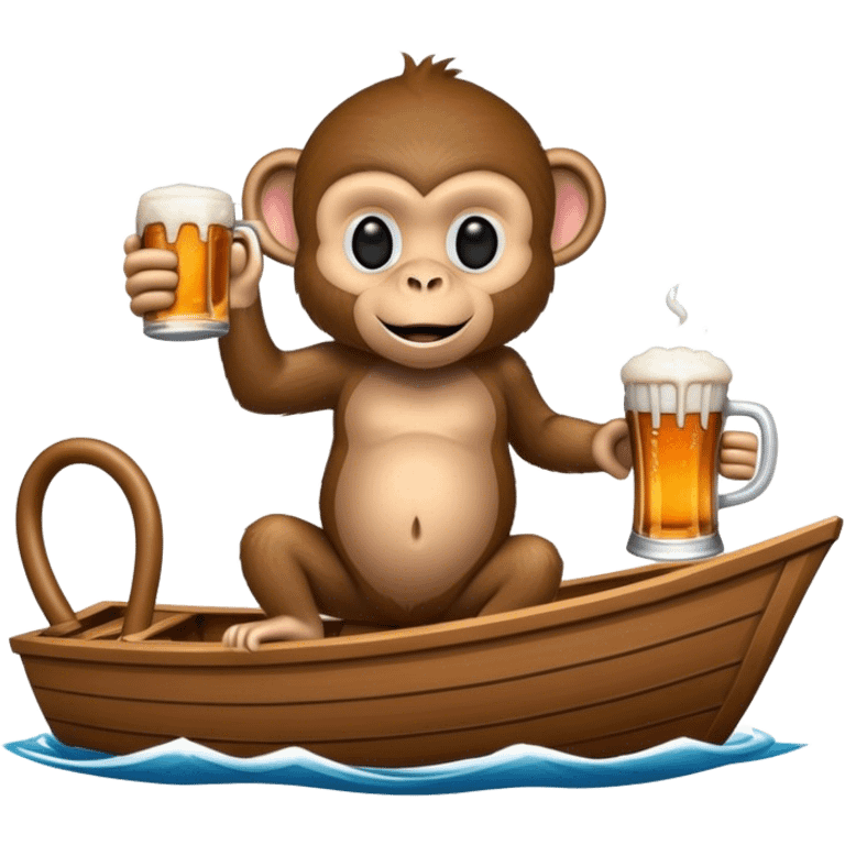 Monkey riding a boat with a cup of beer emoji