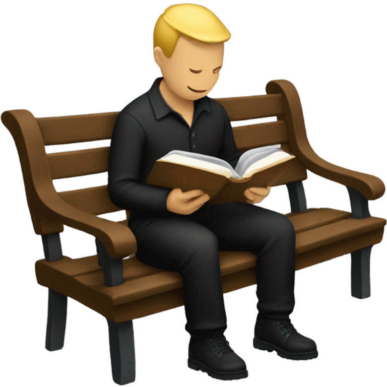 white person sitting on bench wearing black trousers  reading a book  emoji