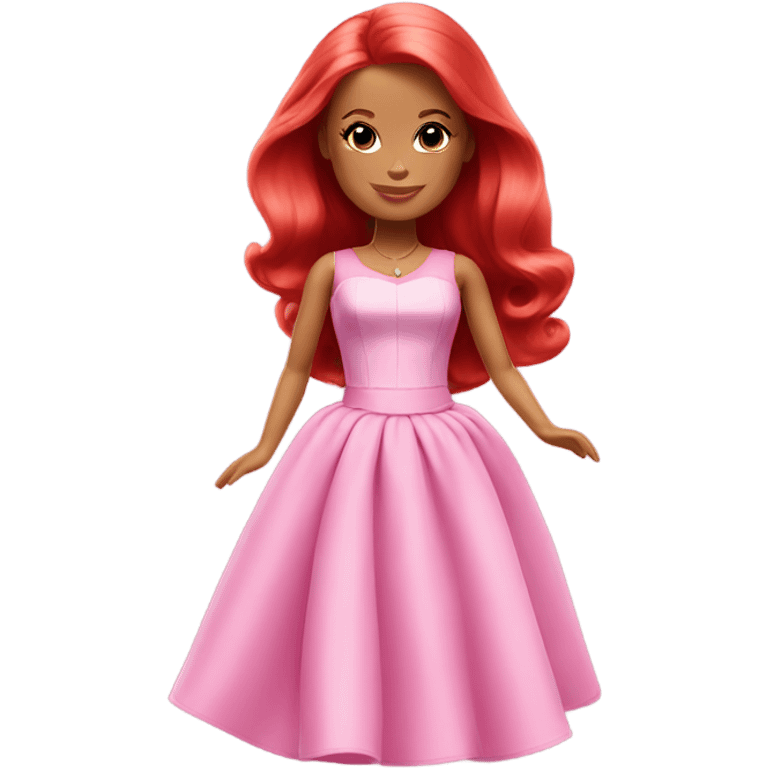 Barbie with red hair and a pink dress emoji