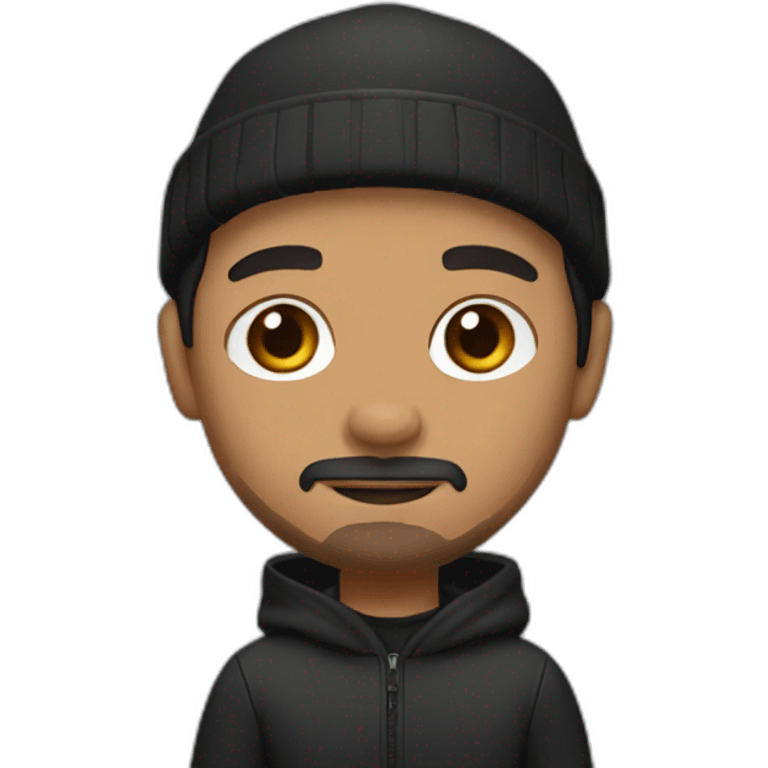 guy black hoodie light brown skin fishing beanie and short mustache and short beard black hair emoji