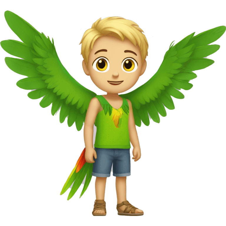 A blonde boy named Grian with the wings and legs of a parrot emoji