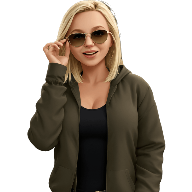 blonde girl outdoors with sunglasses emoji