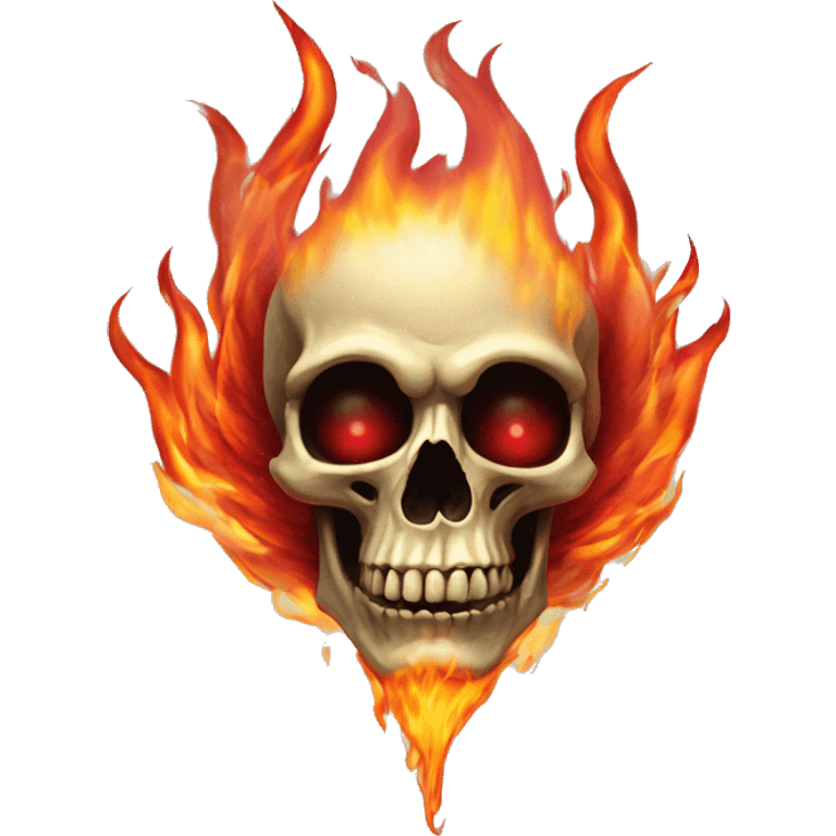 flaming skull portrait with red eyes and rose emoji