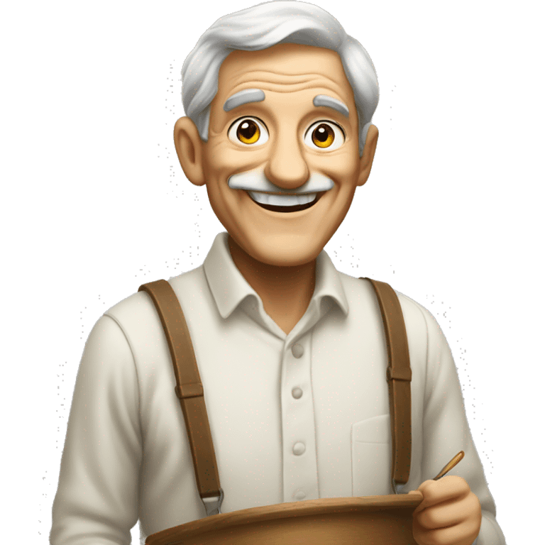 old man painting a picture ad smiling emoji