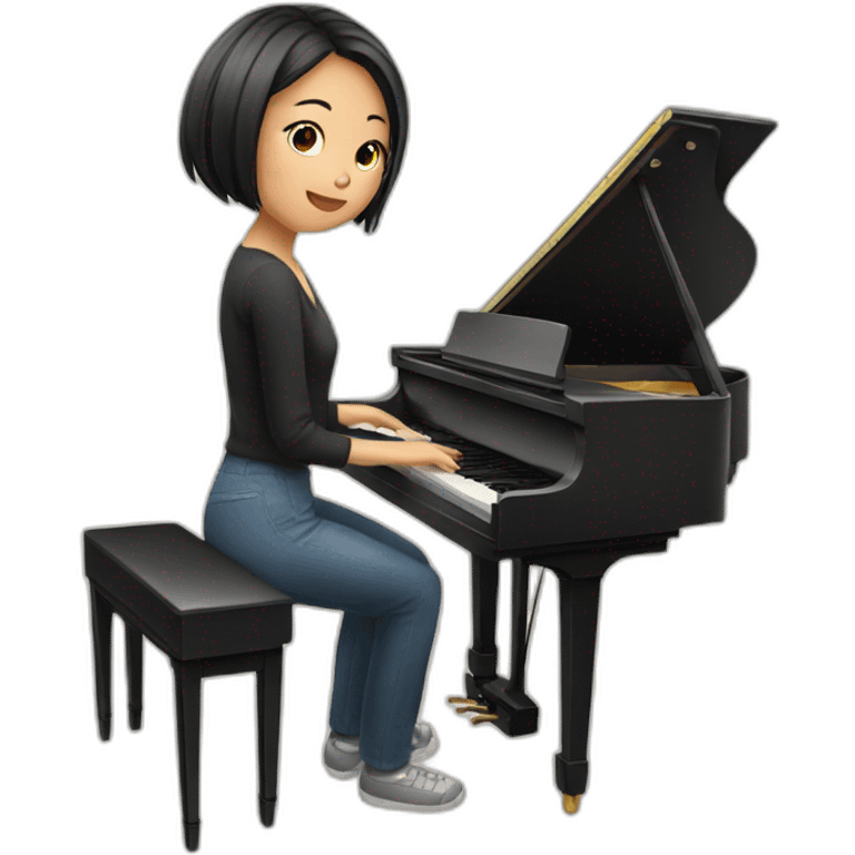 Asian girl playing piano emoji