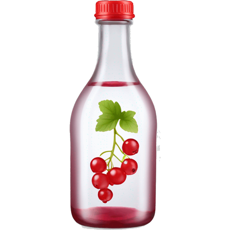 transparent bottle with red fluent, red currant emoji