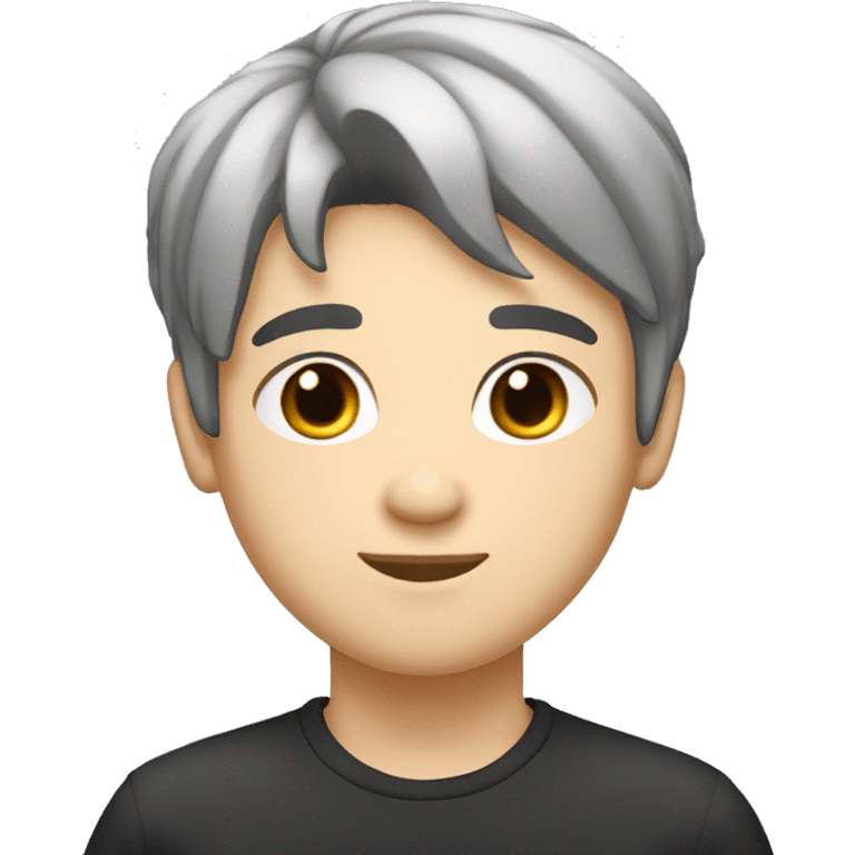 Teenager boy type italian, White skin, with straight black hair (Which go down behind to the nape of the neck), Little bit dezoom emoji