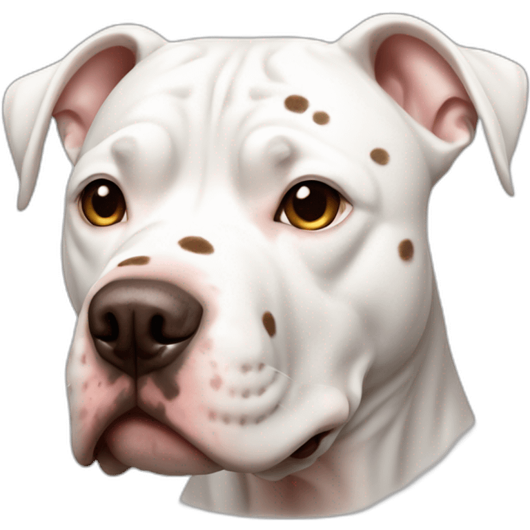 white pitbull dog with brown spots in the face and a big one spot in the eye emoji