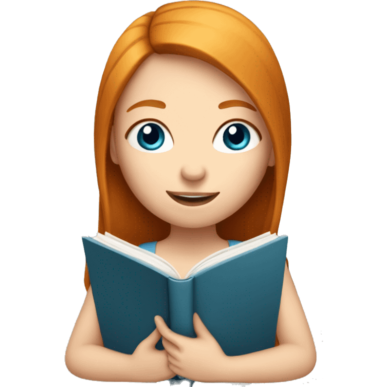 Ginger girl with straight hair and blue eyes reading emoji