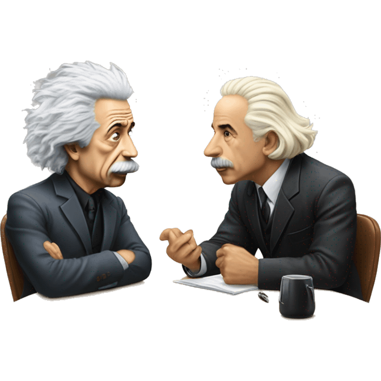 Joe Rogan sitting at desk interviewing Albert Einstein  emoji