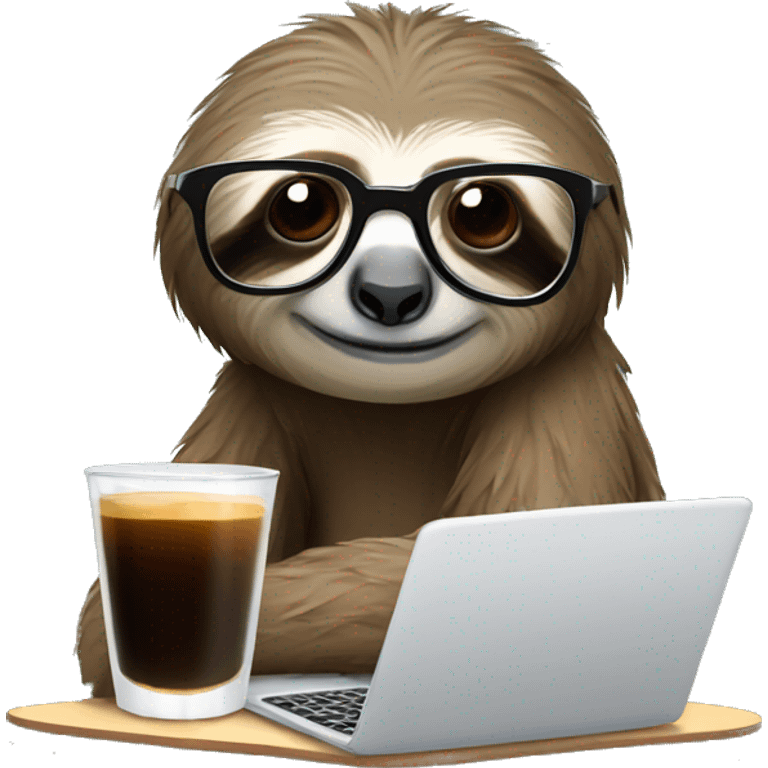 tired sloth wearing glasses with laptop and espresso tonic emoji