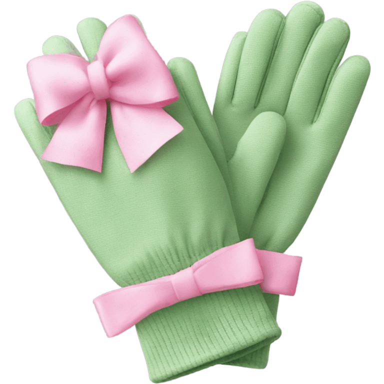 Sage garden gloves with pink bow emoji