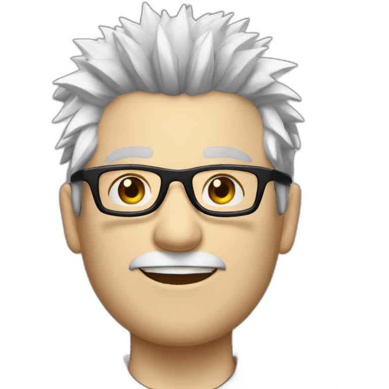 pale white guy wearing black glasses with spiky silver hair emoji