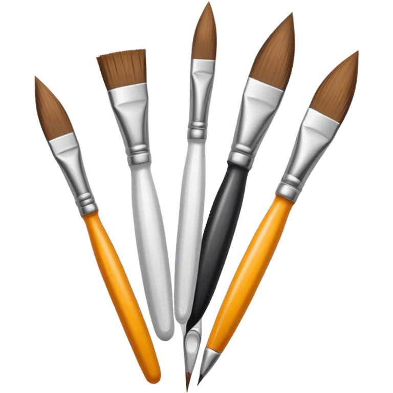 Metal painting icon, 3 paintbrushes beside it, minimalistic style, clean lines, transparent background. emoji