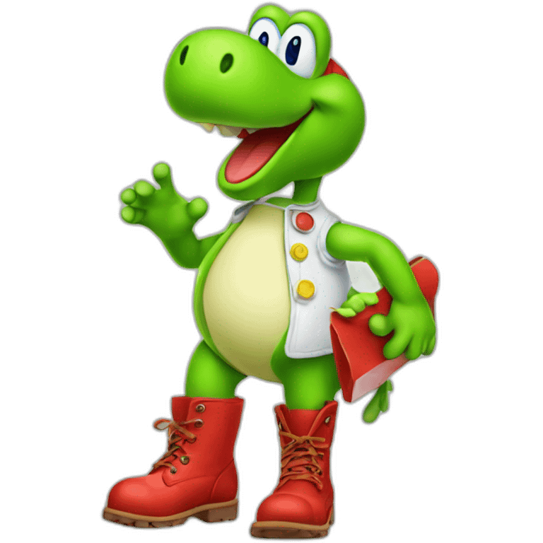 yoshi wearing red boots holding a sign  emoji