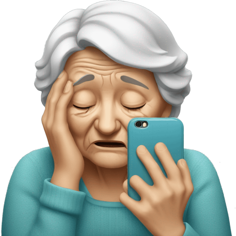 Old woman crying because of her mobile phone  emoji