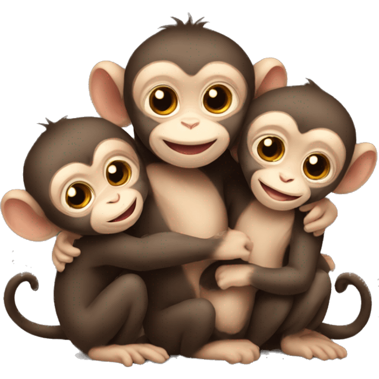 three baby monkeys hugging  emoji