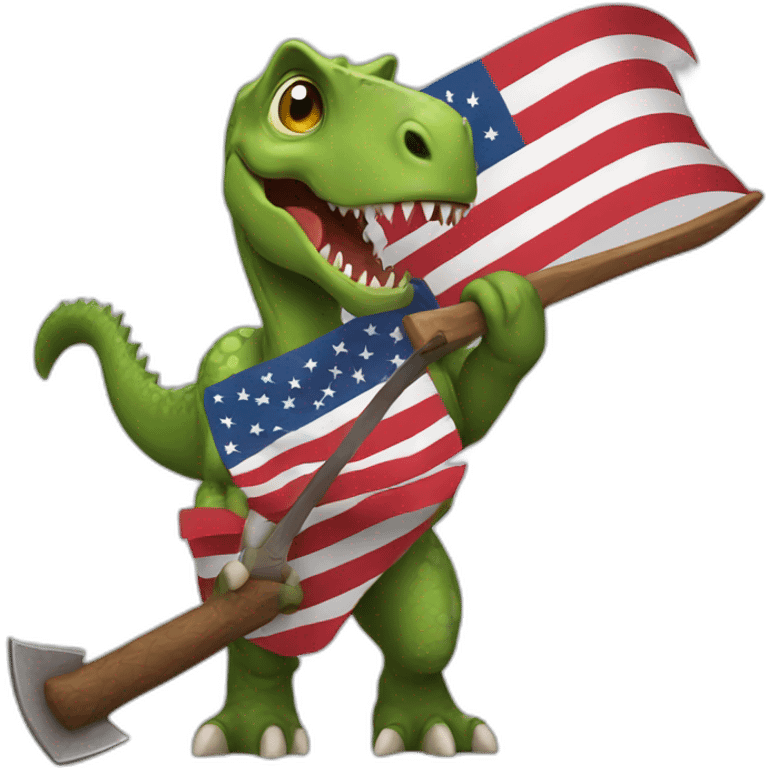 dinosaur holding an axe and american flag emoji