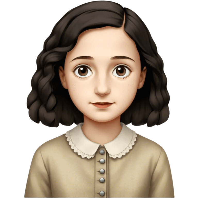 Anne Frank – Cinematic Realistic Portrait of Anne Frank, depicted with a reflective, gentle expression in period clothing, her eyes conveying hope and resilience, rendered with soft, natural lighting and delicate textures that capture the poignancy of her legacy. emoji