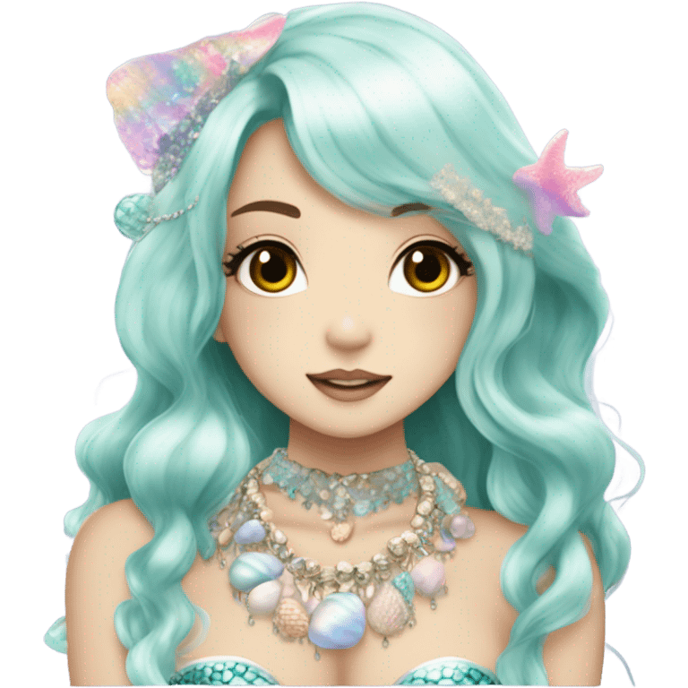 mermaid hime gyaru girl, black hair, shell jewellery  emoji