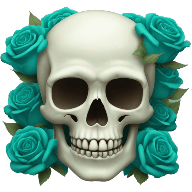 Skull with several teal roses on top of head emoji