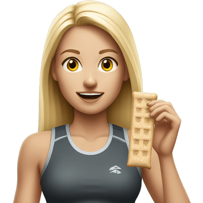 Realistic sporty blond girl eating protein bar  emoji