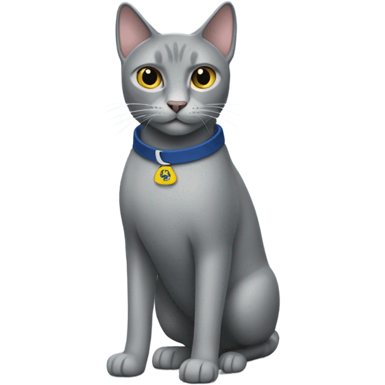 A gray cats full body standing wearing a best buy polo emoji