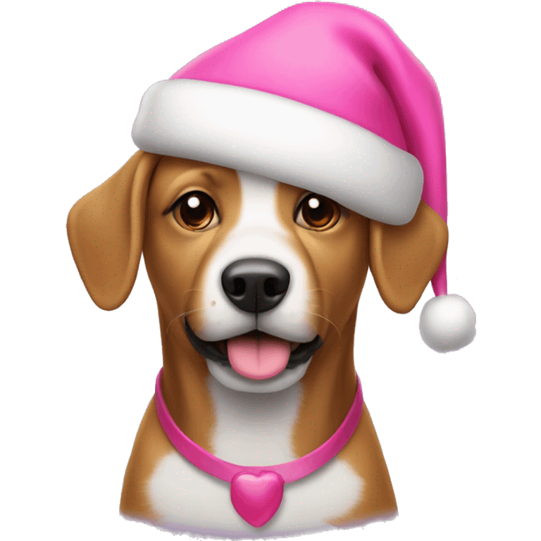 Dog wearing a pink Santa hat emoji