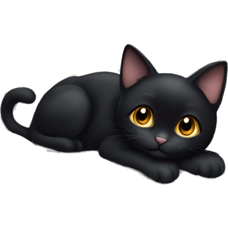 Cute black cat laying on a checkered blanket emoji