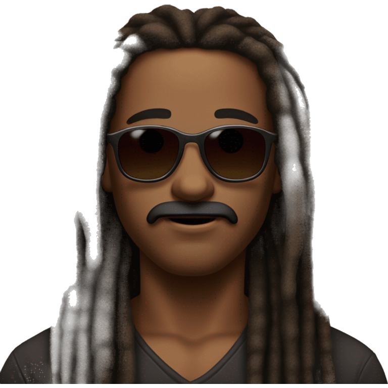 À man with a black skin MUSTASH BROWN EYES LONG dreads locks AND WITH SHADES emoji