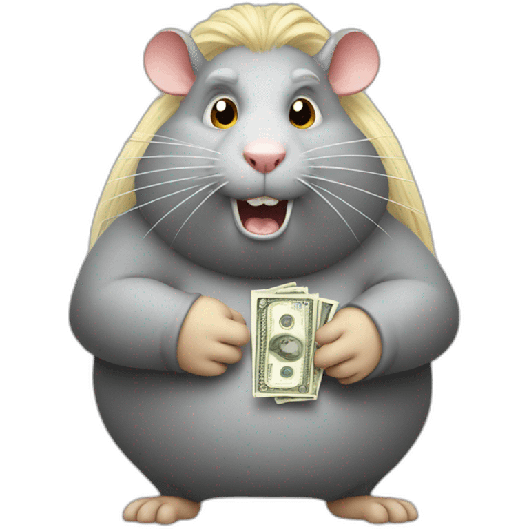 Angry fat Rat standing up with long blond hair holding money emoji