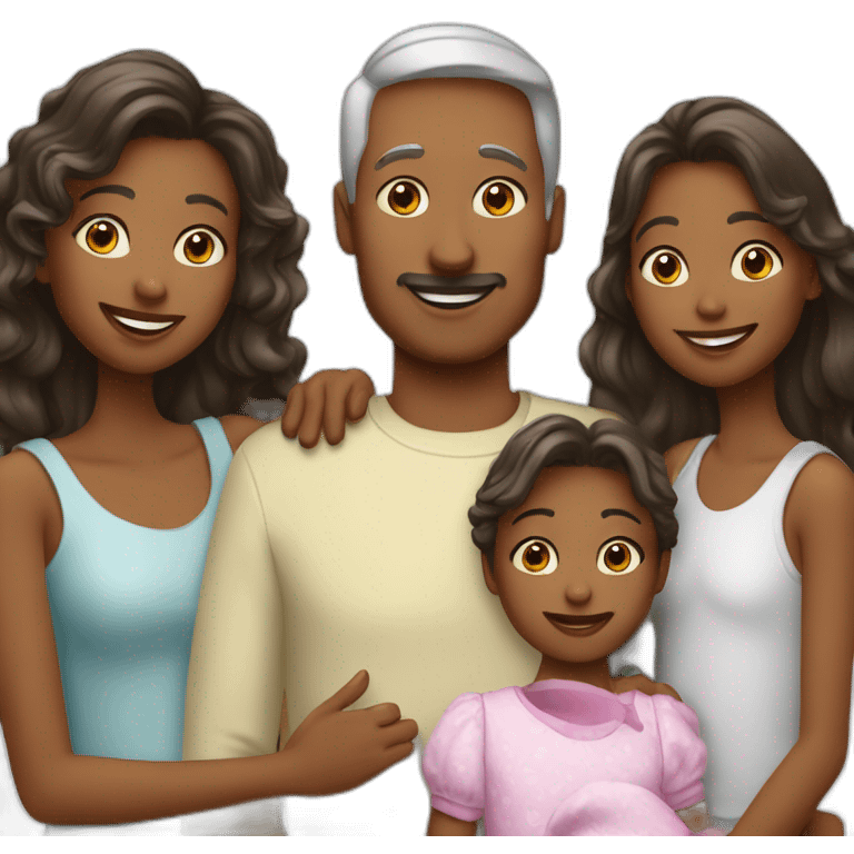 Famille blanche. Maman et papa et 3 filles enfants emoji