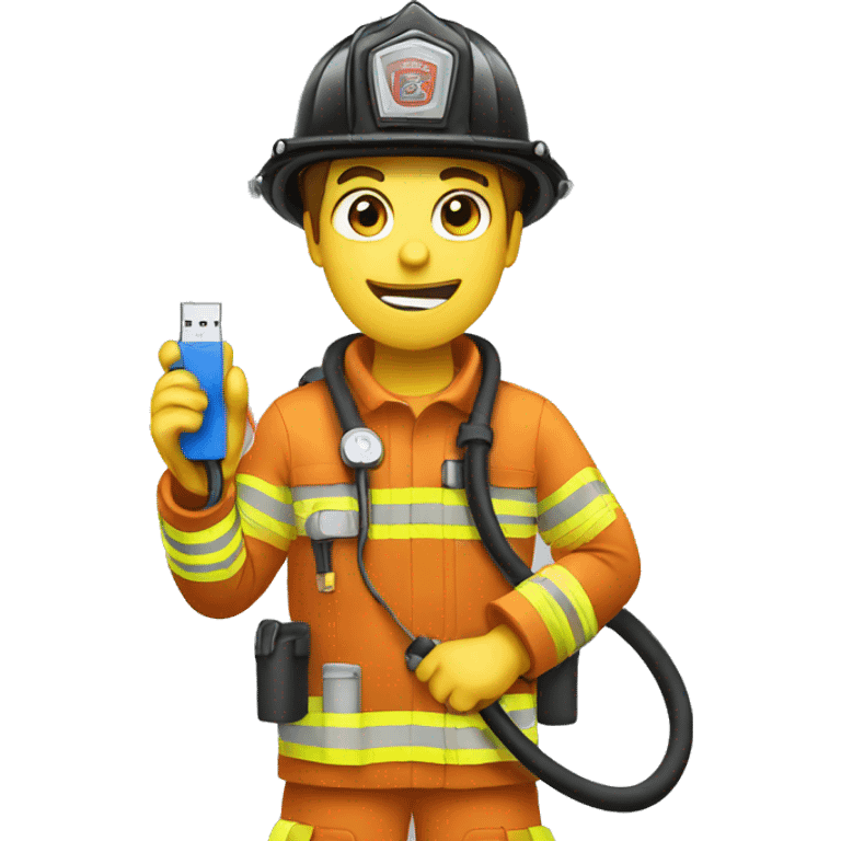 Firefighter holding a phone charging cable emoji