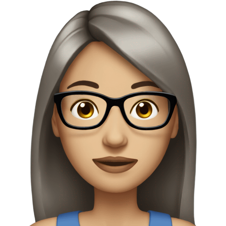 beautiful woman, long dark brown hair, side bang, blue eyes, glasses emoji