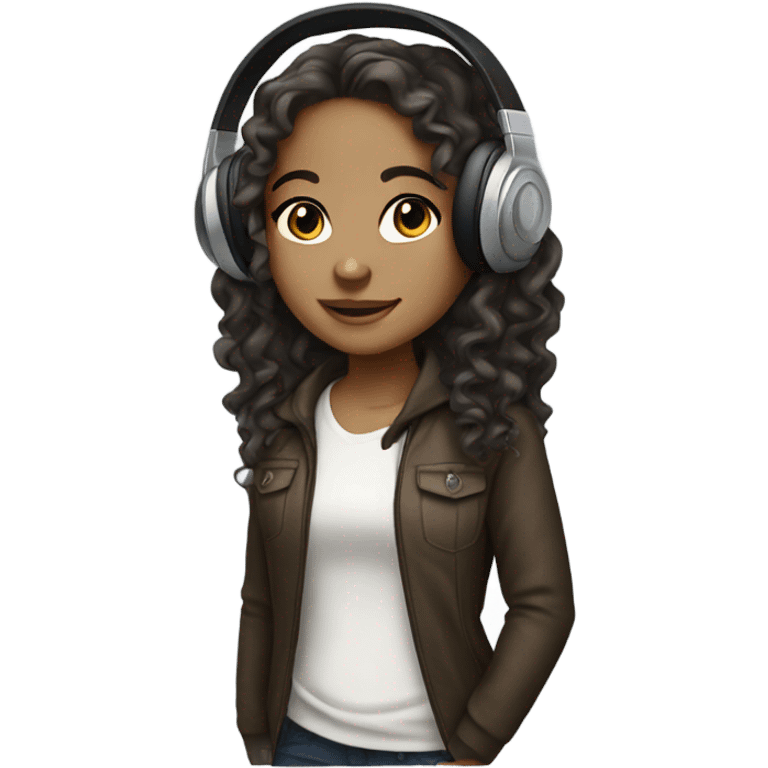 Light skinned girl with wavy hair wearing headphones emoji