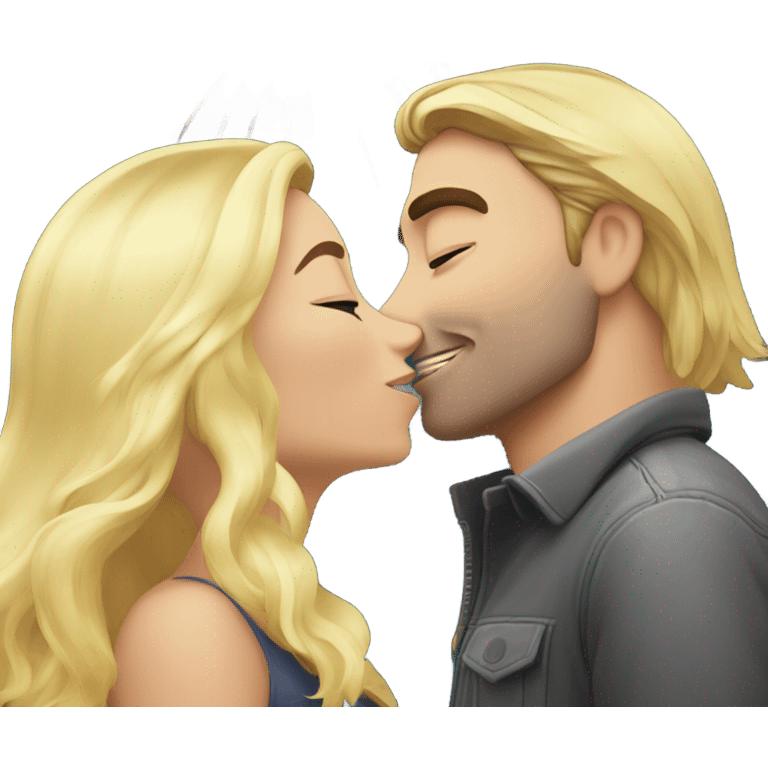 blond woman with long hair kissing man with semi grew and brow hair at midnight on New Year’s Eve with fireworks in the background  emoji